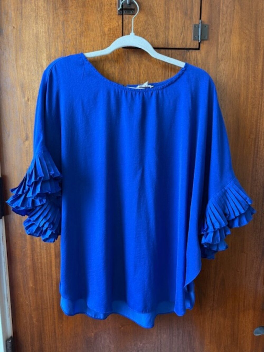 Royal Blue Blouse with Beautiful Ruffle Sleeves